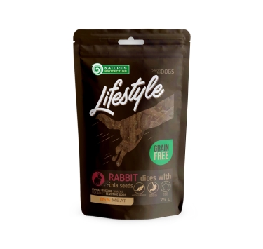 Ласощі для собак, скибочки кролятини з насінням Чіа, Nature's Protection Lifestyle snack for dogs soft rabbit dices with chia seeds, 75г