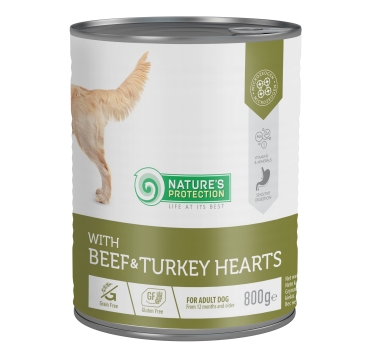 Nature's Protection Adult Beef &amp; Turkey Hearts Вологий корм для собак з яловичиною і серцем індички, 800 г