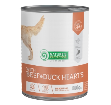 Nature's Protection Adult Beef &amp; Duck Hearts Вологий корм для собак з яловичиною і качиним серцем, 800 г