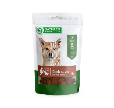 Ласощі для собак, ломтики з качки з насінням кунжуту, Nature's Protection Duck dice and with sesame seeds, 75 г