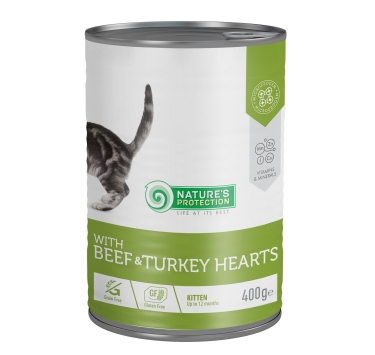 Вологий корм для кошенят з яловичиною та серцем індички Nature's Protection Kitten with Beef &amp; Turkey hearts 400 г