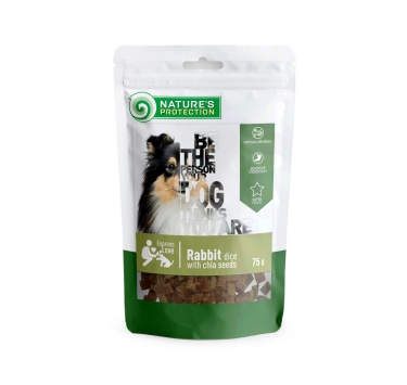 Ласощі для собак, снеки з кролика з насінням Чіа, Nature's Protection snack for dogs rabbit dices with chia seeds, 75г