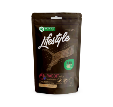 Ласощі для котів, м'ясо кролика з чорницею, Nature's Protection Lifestyle Rabbit with Blueberries, 75 г