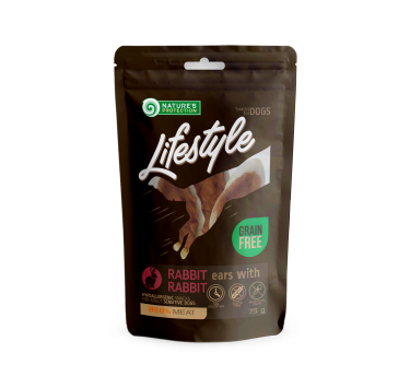 Ласощі для собак, сушені кролячі вуха з кроликом, Nature's Protection Lifestyle Snack For Dogs Dried Rabbit Ears With Rabbit 75г