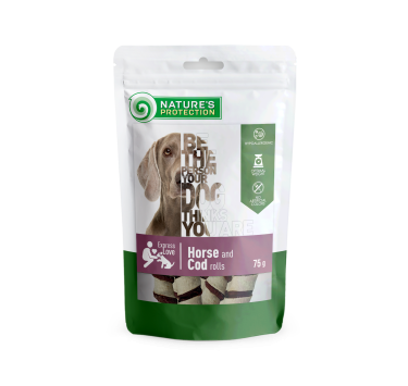 Ласощі для собак, роли з конини і тріски, Nature's Protection Snacks For Dogs, Horse And Cod Rolls 75г