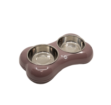 Миска для тварин KIKA BONE SHAPE, подвійна, кремова, розмір M