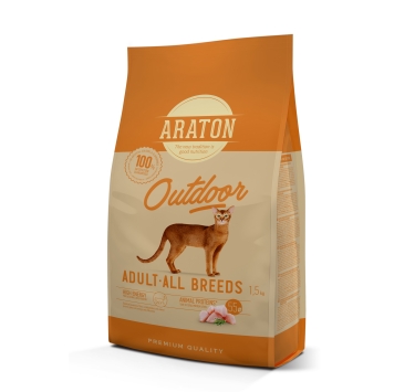 ARATON Outdoor Adult All Breeds Сухий корм з куркою та індичкою для дорослих котів 1,5 кг