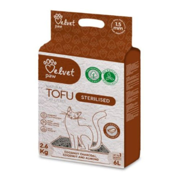 VELVET PAW TOFU Наповнювач для стерилізованих котів, з кокосовим вугіллям, мигдалевою та кокосовою есенцією 6 л 2,6 кг