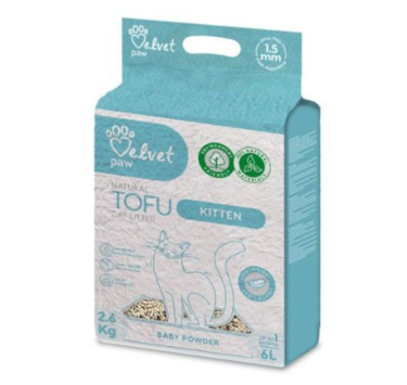 VELVET PAW TOFU Наповнювач для кошенят, з есенцією дитячої присипки, гранули 1.5 мм, 2.6 кг 6 л