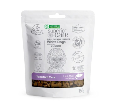 Беззернові ласощі з лососем для юніорів усіх порід Nature's Protection Superior Care White Dogs Sensitive Care, 150г