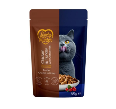 Lovely Hunter Sterilised Adult Cats with Chicken, Turkey and Cranberries Вологий корм для стерилізованих котів з куркою, індичкою і журавлиною, 85 г