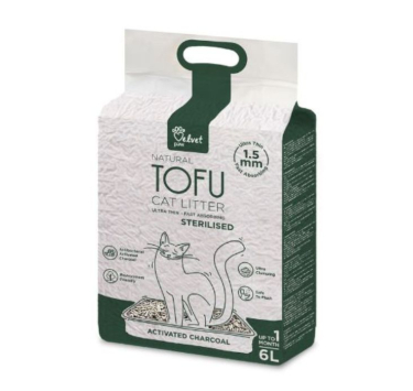 Наповнювач туалетів для стерилізованих котів Velvet Paw TOFU з кокосовим вугіллям, 6л/2,6 кг