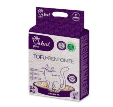 VELVET PAW TOFU наповнювач для котячих туалетів з бентонітом, оригінальний, гранули 2 мм, 2,6 кг 6 л