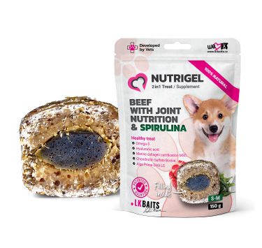 LK Baits Pet Nutrigel Beef S-M Функціональні ласощі для собак для суглобів з яловичиною і спіруліною (Ø 15 мм), 150 г