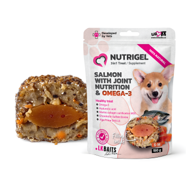 LK Baits Pet Nutrigel Salmon S-M Функціональні ласощі для собак для суглобів з лососем та Omega-3 (Ø 15 мм), 150 г