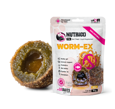 LK Baits Pet Nutrigo Worm-Ex Mini Функціональні ласощі для собак дрібних порід з рослинним комплексом для кишківника (Ø 15 мм), 75 г