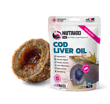 LK Baits Pet Nutrigo Cod Liver Oil Mini Функціональні ласощі для собак дрібних порід з олією печінки тріски (Ø 15 мм), 75 г