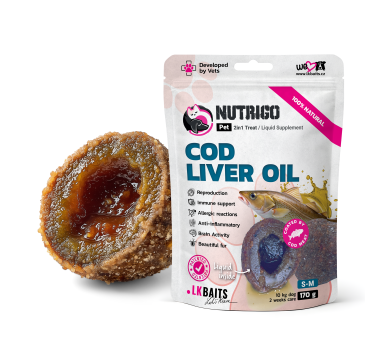LK Baits Pet Nutrigo Cod Liver Oil S-M Функціональні ласощі для собак середніх порід з олією печінки тріски (Ø 20 мм), 170 г