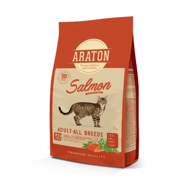Повноцінний сухий корм з лососем для дорослих котів ARATON SALMON Adult All Breeds 15кг