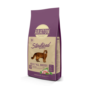 Повноцінний сухий корм для стерилізованих котів ARATON STERILISED Adult All Breeds 15кг