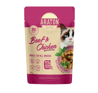ARATON Adult with Beef and Chicken Вологий корм для дорослих котів з яловичиною і куркою, 85 г