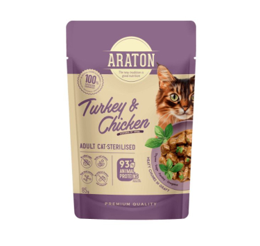 ARATON Sterilised Adult with Turkey and Chicken Вологий корм для стерилізованих котів з індичкою і куркою, 85 г