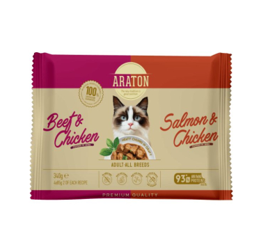 ARATON Cats Set Adult Сет вологого корму для дорослих котів (Лосось і курка + Яловичина і курка), 4x85 г
