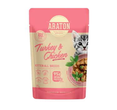 ARATON Kitten with Turkey and Chicken Вологий корм для кошенят з індичкою і куркою, 85 г