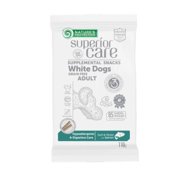 Беззернові ласощі з лососем для дорослих собак усіх порід Nature's Protection Superior Care White Dogs Hypoallergenic &amp; Digestive Care, 110г