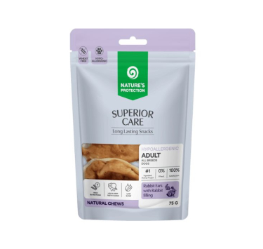 Nature's Protection Superior Care Rabbit Ears with Rabbit Filling Ласощі для собак кролячі вушка з начинкою з кролика, 75 г