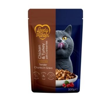 Lovely Hunter Sterilised Adult Cats with Chicken, Turkey and Cranberries Вологий корм для стерилізованих котів з куркою, індичкою і журавлиною, 300 г