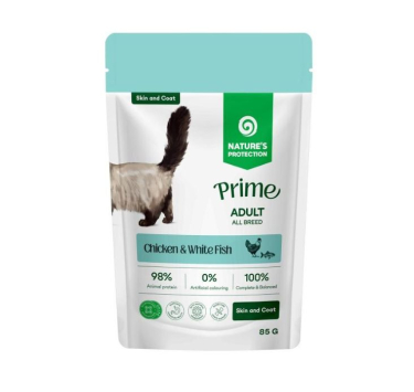 Nature's Protection Prime Adult Cats Skin&amp;Coat Chicken and White Fish Вологий корм для котів для догляду за шкірою та шерстю з куркою і білою рибою, 85 г
