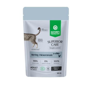 Nature's Protection Superior Care Weight Control Grain Free Adult Cats with Herring and Chicken Breast Вологий корм для котів для контролю ваги з оселедцем і куркою, 85 г