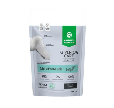 Nature's Protection Superior Care White Dogs Grain Free Adult All White Fish and Krill Вологий корм для собак з білим забарвленням з білою рибою і крилем, 85 г