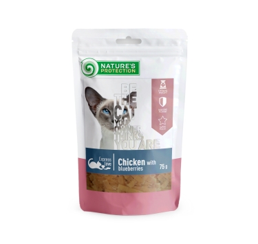 Ласощі для котів, снеки з курки з журавлиною, Nature's Protection, Snacks For Cats, With chicken and blueberries 75г