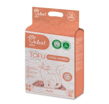 VELVET PAW TOFU наповнювач для довгошерстих котів, із персиковою есенцією, гранули 1.5 мм, 2.6 кг 6 л
