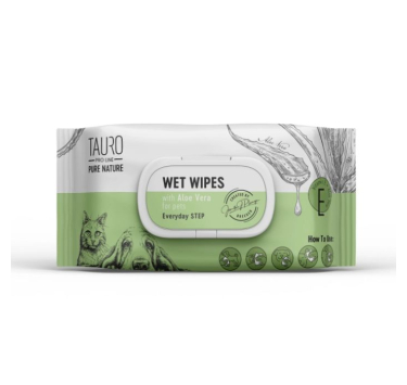 Tauro Pro Line Pure Nature Aloe Vera Вологі серветки для догляду за шерстю, вухами, лапами та носом з екстрактом алое вера, 40 шт