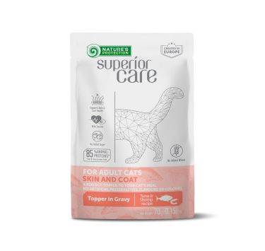 NATURE'S PROTECTION SUPERIOR CARE Skin and Coat Adult Cats All Breeds with Tuna and Shrimps, вологий корм з тунцем та креветками для догляду за шкірою та шерстю дорослих котів усіх порід, 70 г, у пакетику