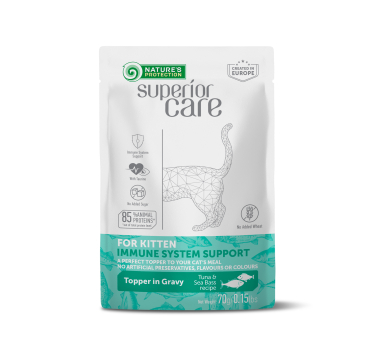 NATURE'S PROTECTION SUPERIOR CARE Immune System Support Kitten All Breeds with Tuna and Sea Bass, вологий корм з тунцем та морським окунем для підтримки імунної системи кошенят усіх порід, 70 г у пакетику