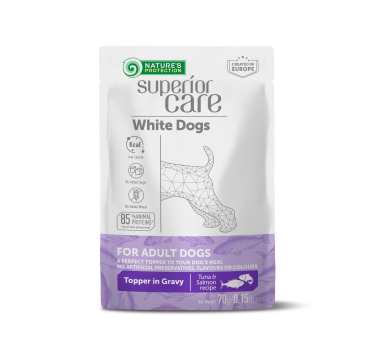 Nature's Protection Superior Care White Dogs Adult Tuna &amp; Salmon Додатковий вологий корм для собак з білим забарвленням з тунцем і лососем, 70 г