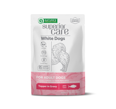 NATURE'S PROTECTION SUPERIOR CARE White Dogs Adult All Breeds with Tuna, вологий корм з тунцем для дорослих білошерстих собак усіх порід, 70 г у пакетику